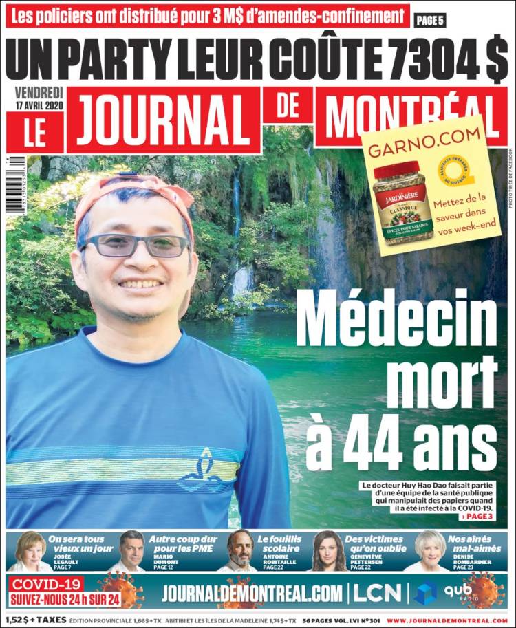 Portada de Le Journal de Montréal (Canadá)