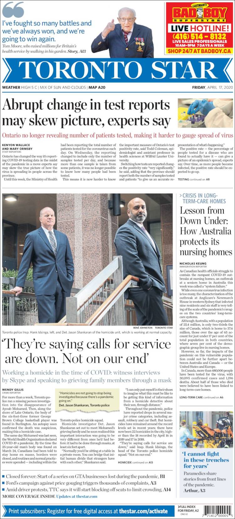 Portada de The Toronto Star (Canadá)