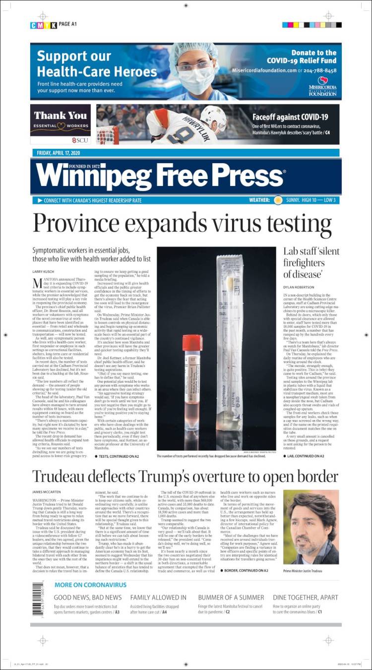 Portada de Winnipeg Free Press (Canadá)