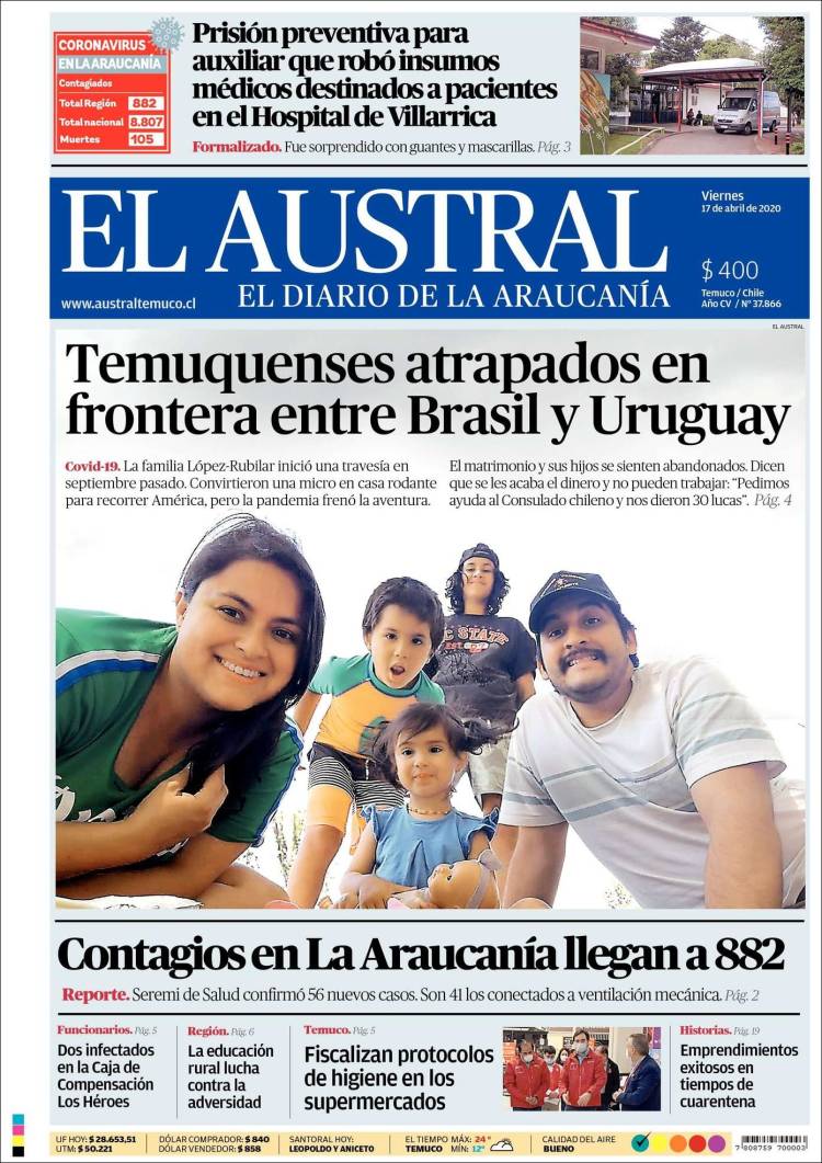 Portada de El Austral de Temuco (Chile)