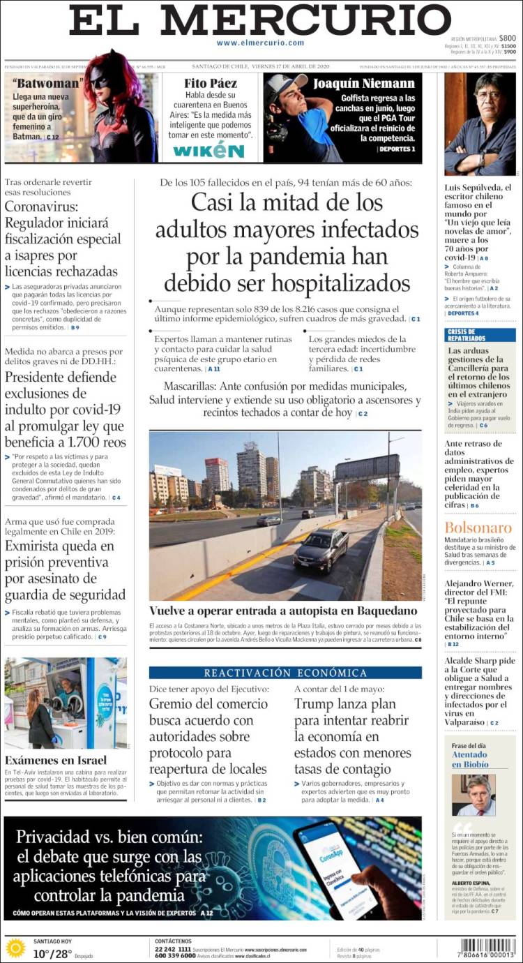 Portada de El Mercurio (Chile)