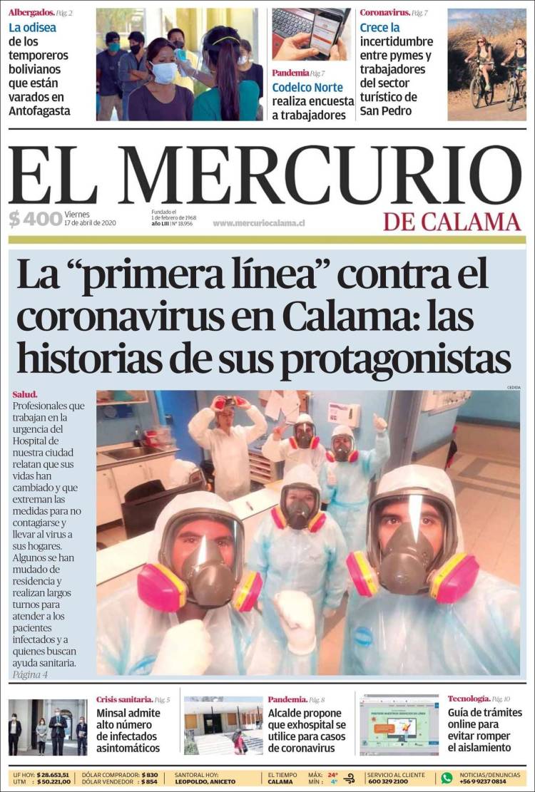 Portada de El Mercurio - Calama (Chile)