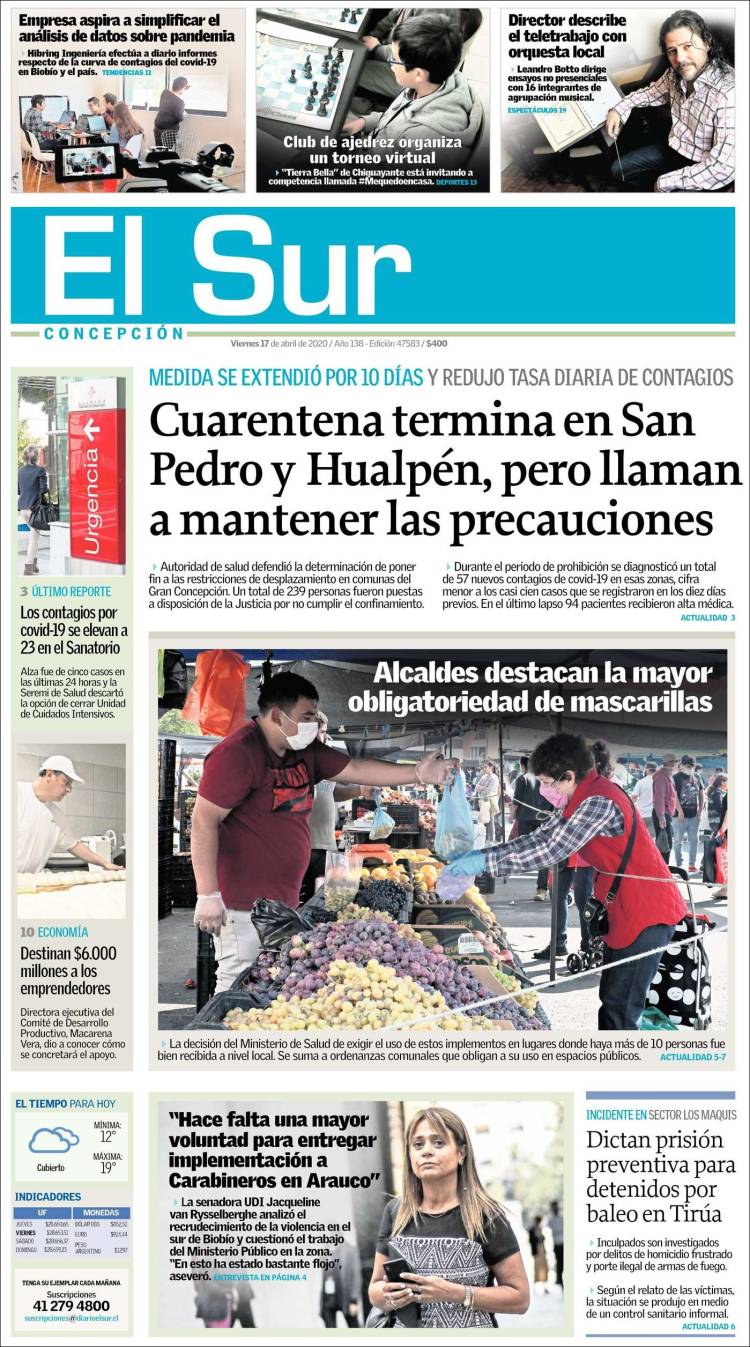 Portada de El Sur (Chile)