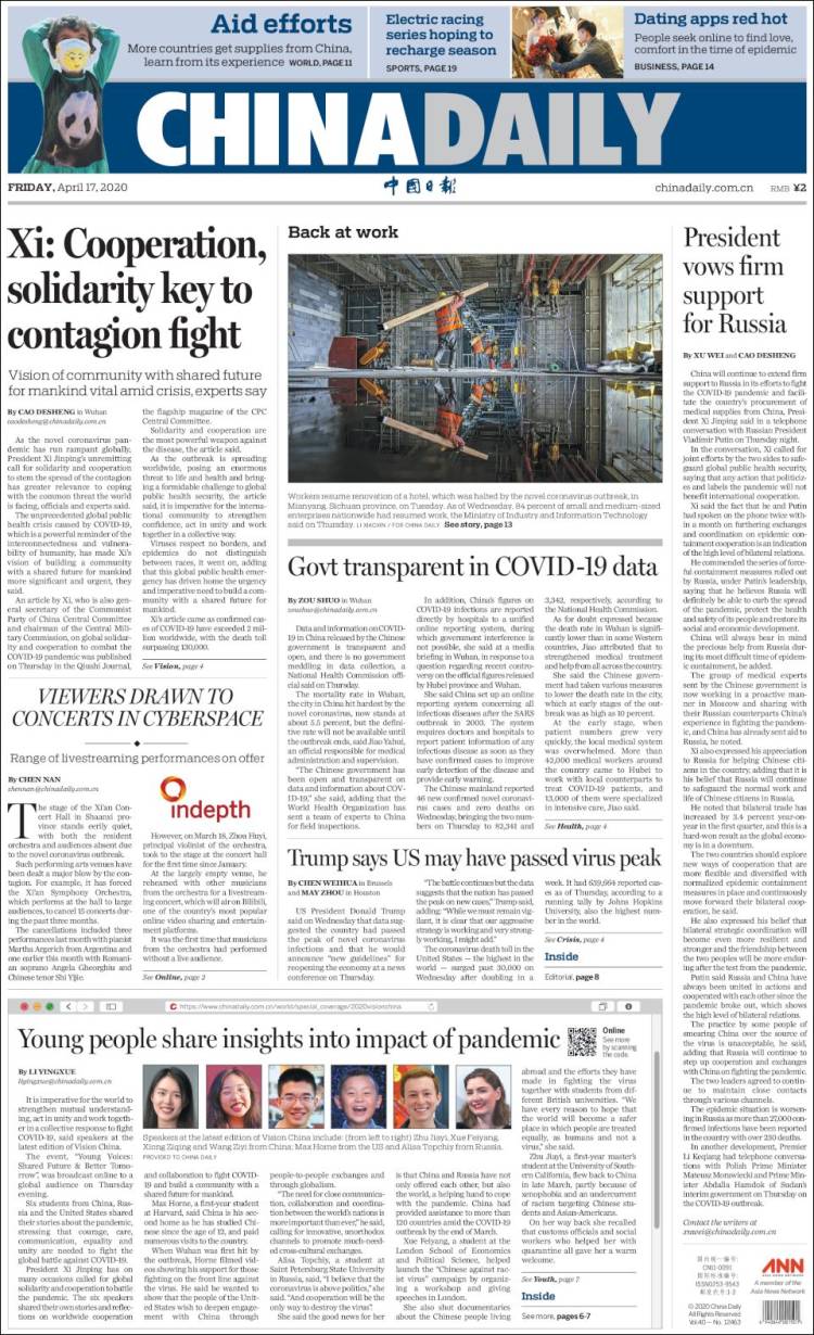 Portada de China Daily (China)