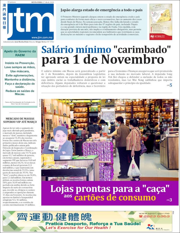 Portada de Jornal Tribuna de Macau (China)