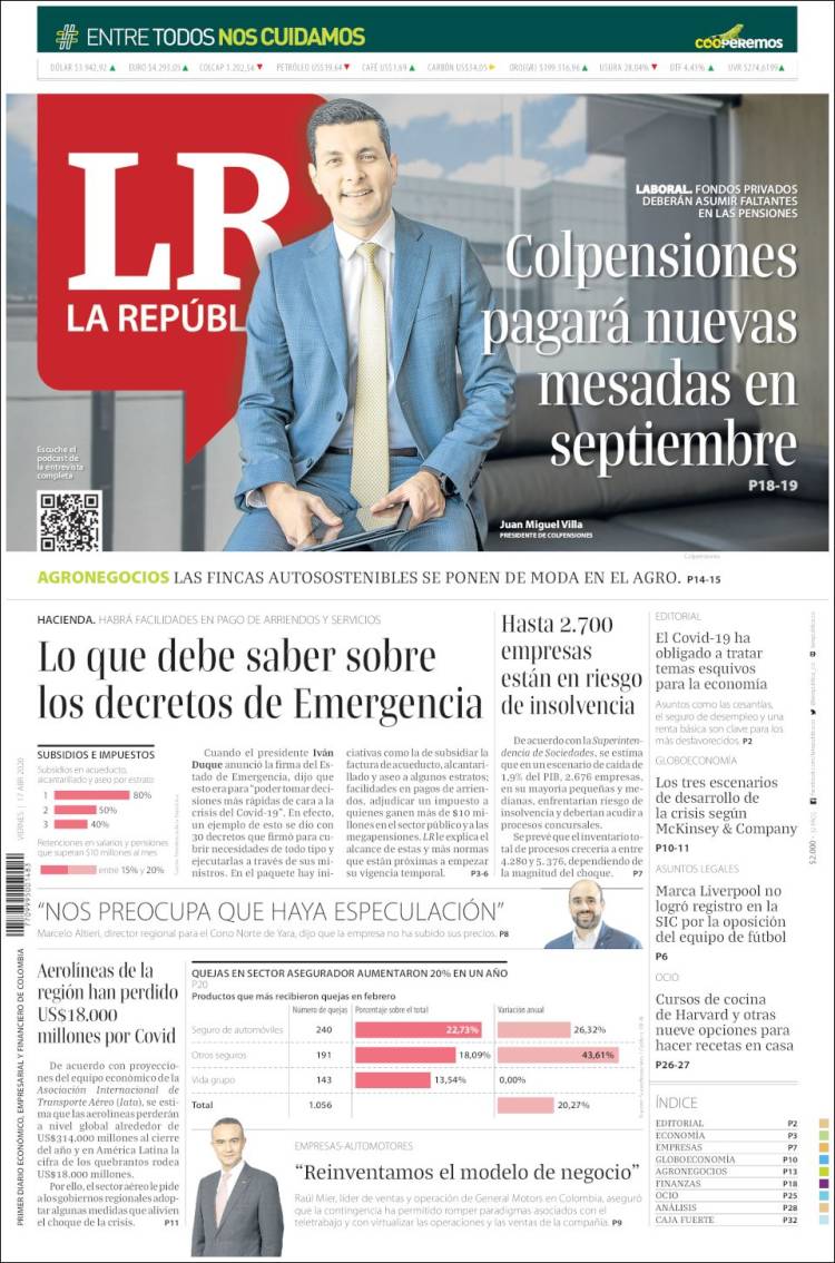Portada de La Republica (Colombia)