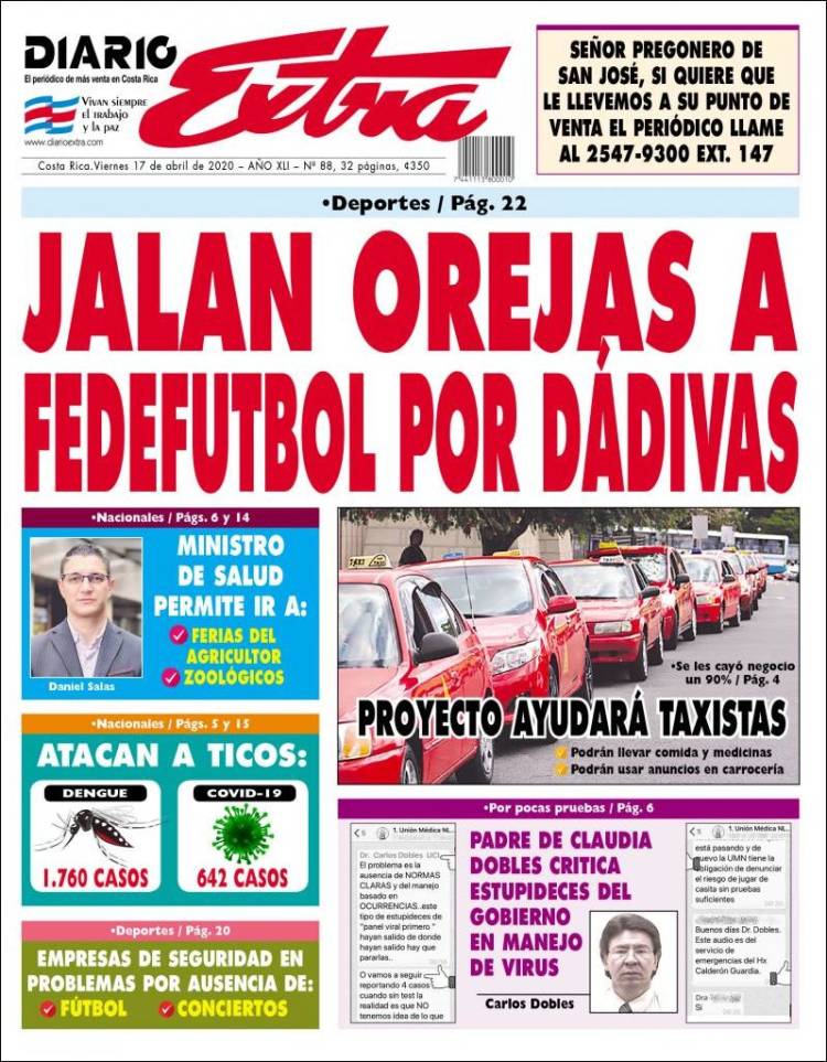 Portada de Diario Extra (Costa Rica)