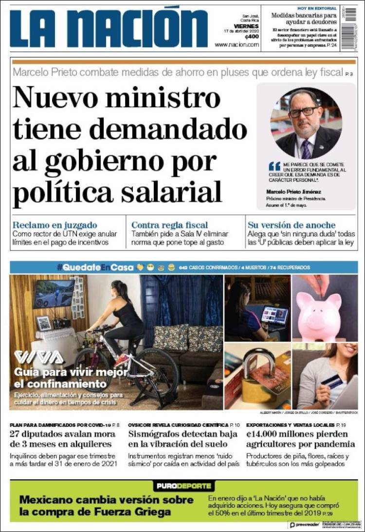 Portada de La Nación - Costa Rica (Costa Rica)