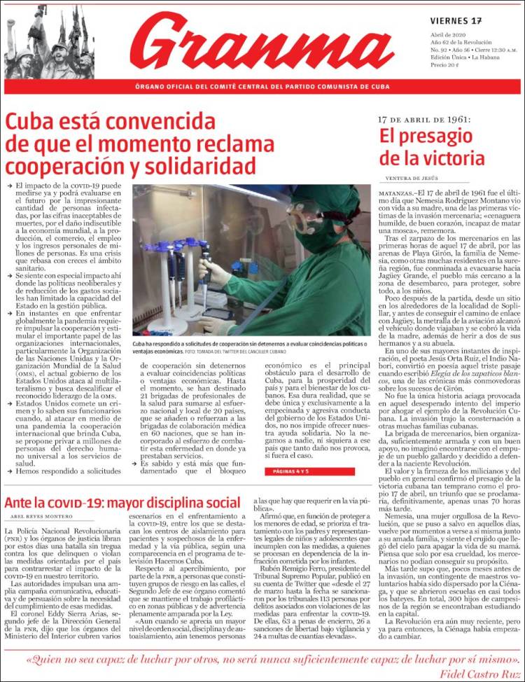 Portada de Granma (Cuba)