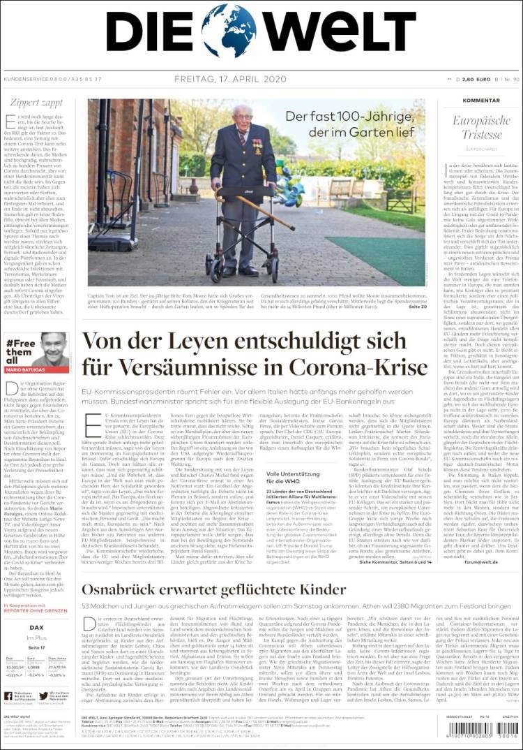 Portada de Die Welt (Alemania)