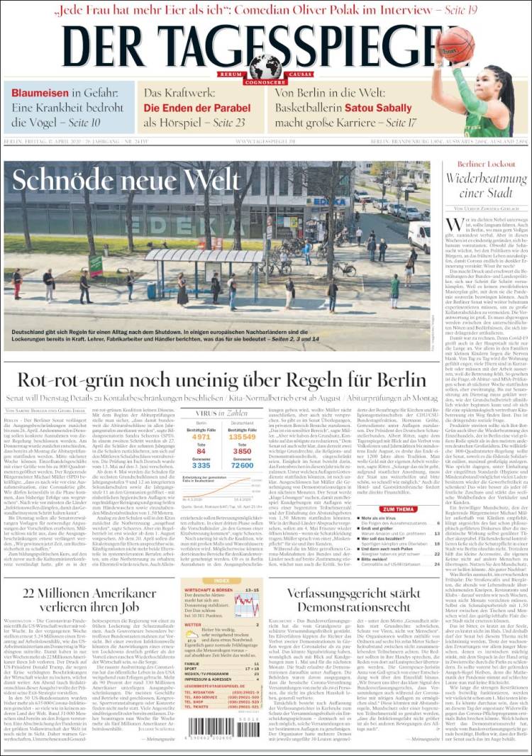 Portada de Der Tagesspiegel (Alemania)