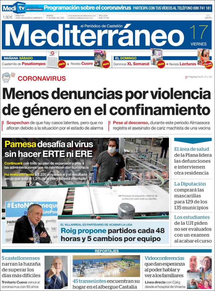 Portada de El Periódico Mediterraneo (Espa&ntilde;a)