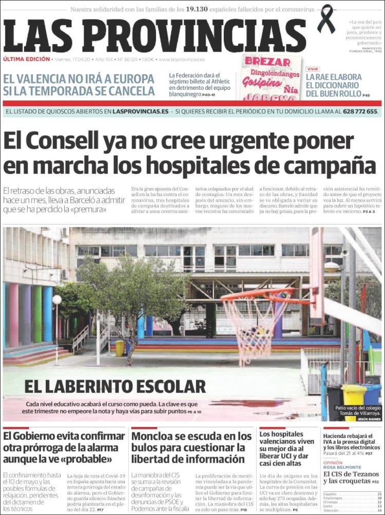 Portada de Las Provincias (Espa&ntilde;a)