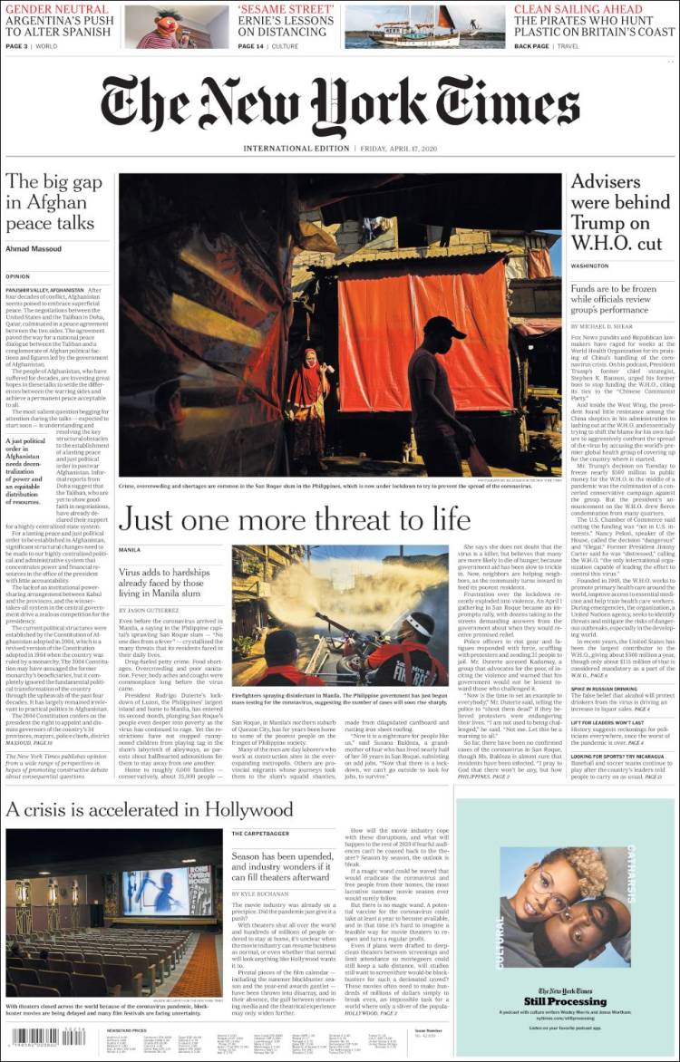 Portada de International New York Times (Europa)
