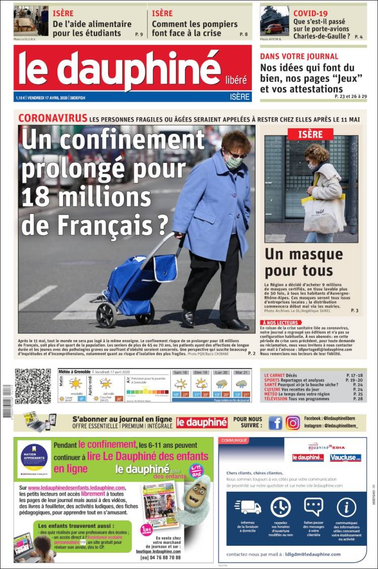 Portada de Le Dauphiné Libéré (France)