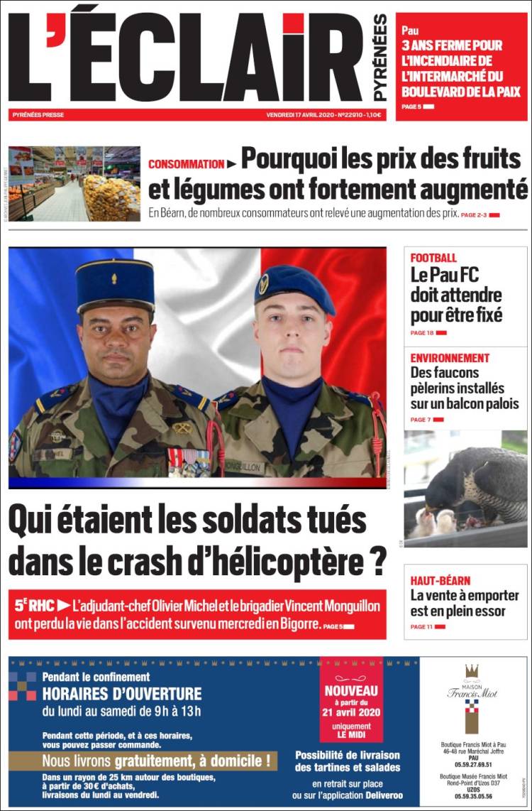 Portada de L'Eclair des Pyrénées (France)
