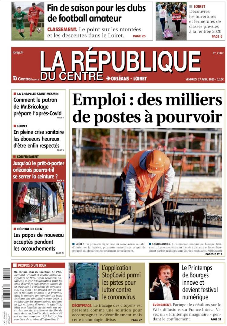 Portada de La République du Centre (France)