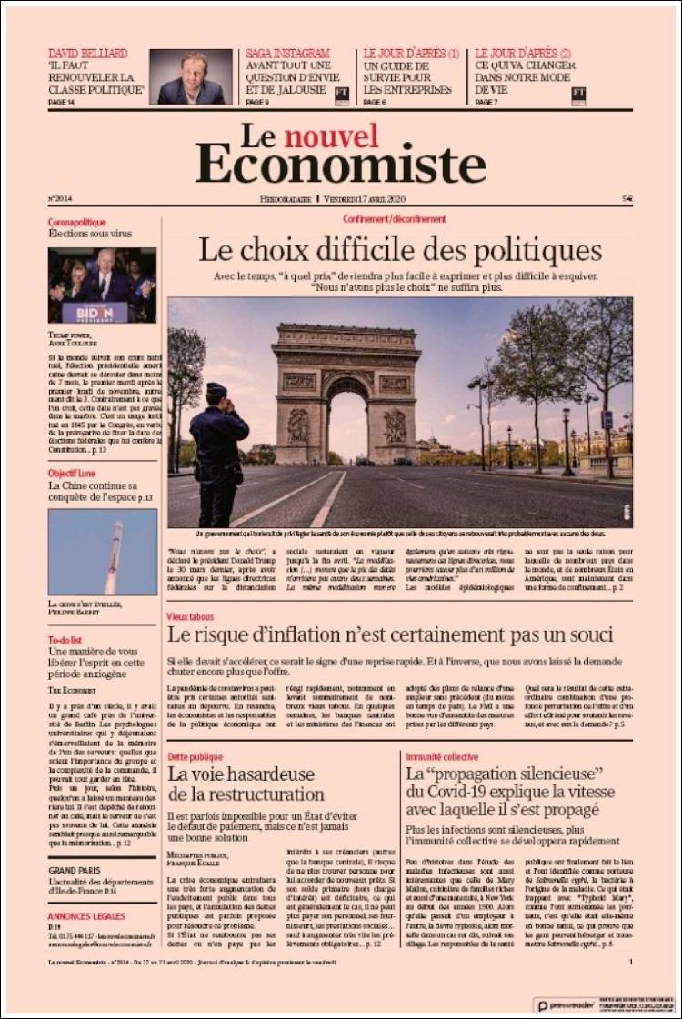Portada de Le nouvel Economiste (France)