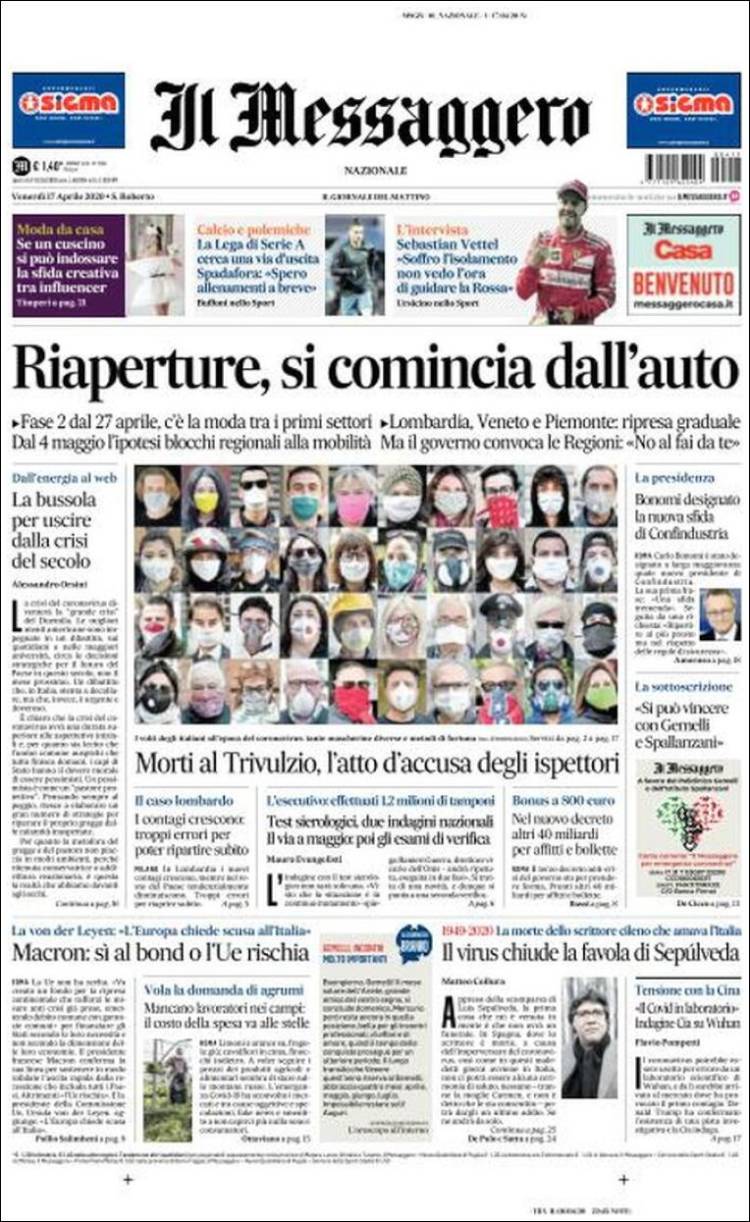 Portada de Il Messaggero (Italia)