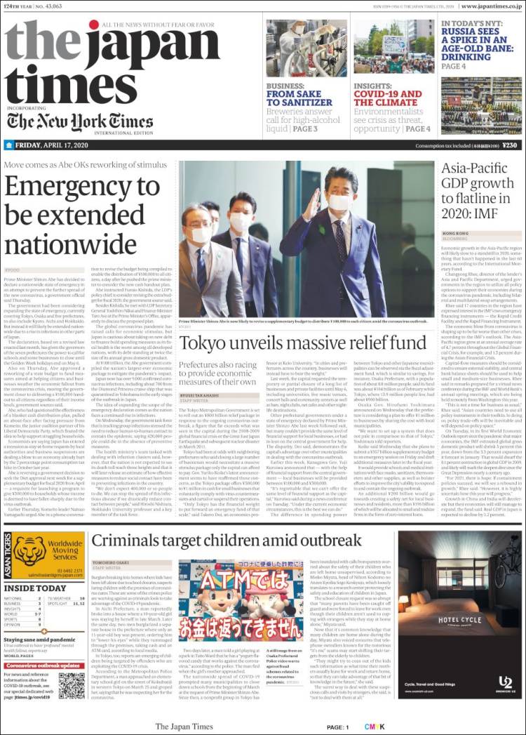Portada de The Japan Times (Jap&oacute;n)