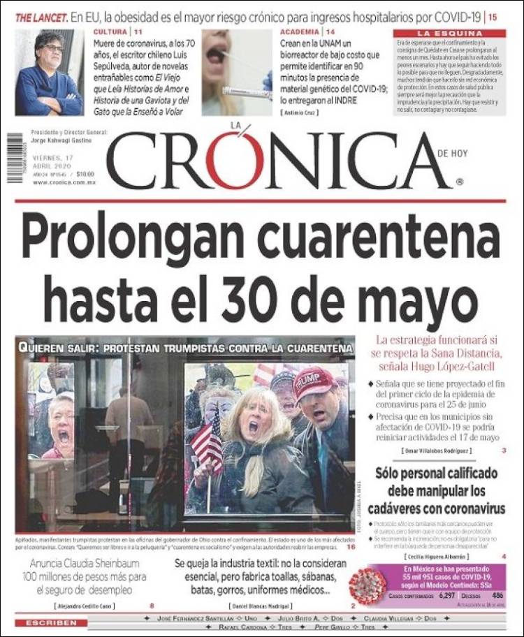 Portada de La Crónica de Hoy (México)