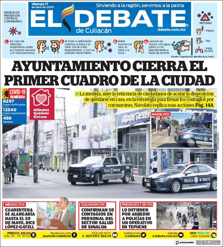 Portada de El Debate de Culiacán (México)