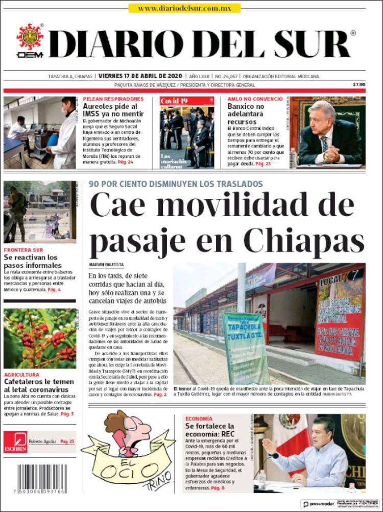 Portada de El Diario del Sur (México)