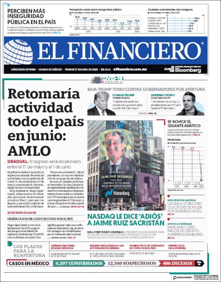 Portada de El Financiero (México)