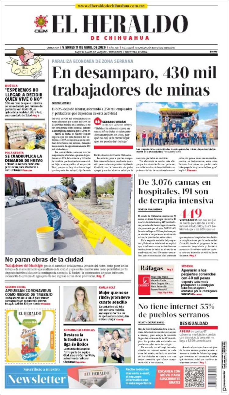 Portada de El Heraldo de Chihuahua (México)