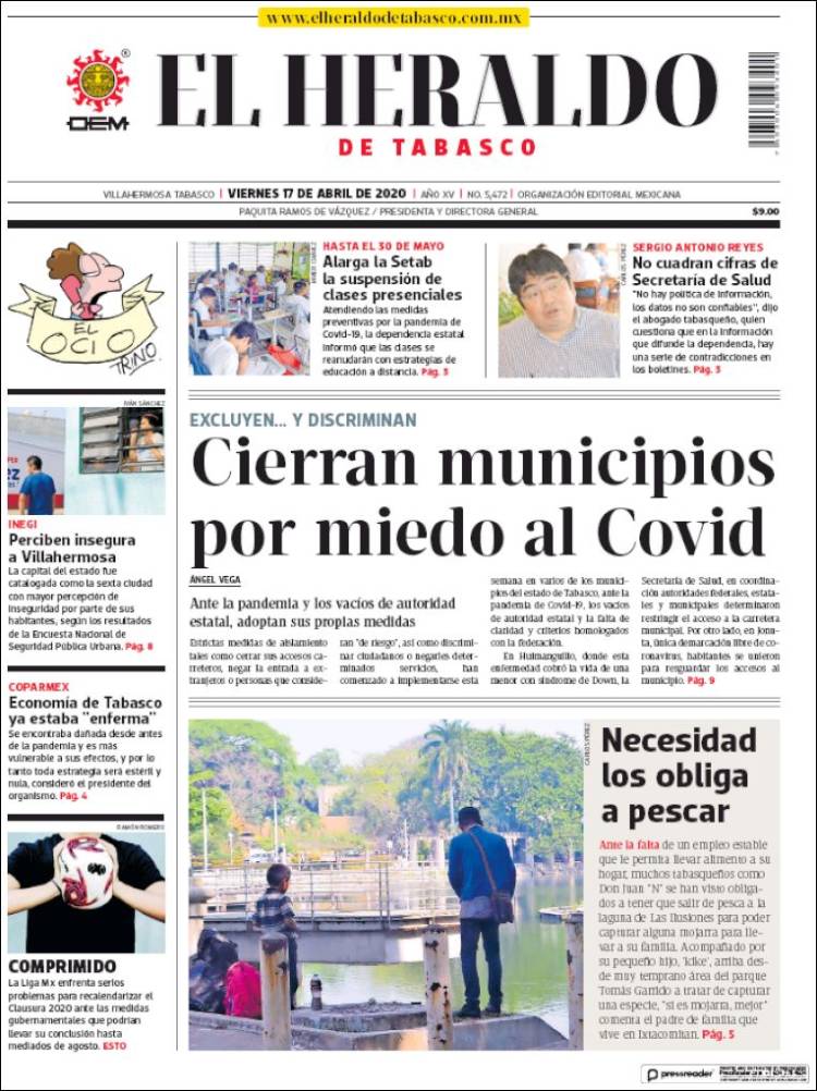 Portada de El Heraldo de Tabasco (México)