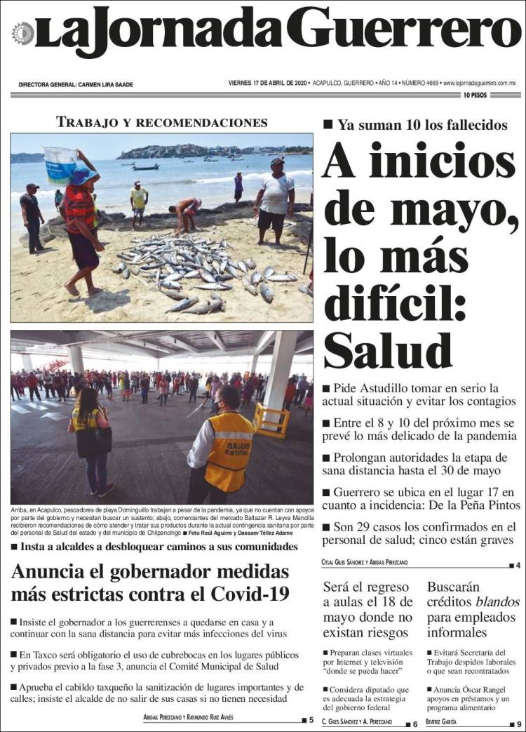 Portada de La Jornada de Guerrero (México)