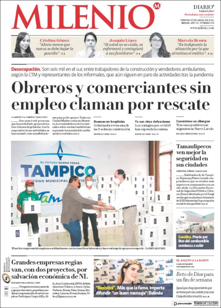 Portada de Milenio - Tamaulipas (México)