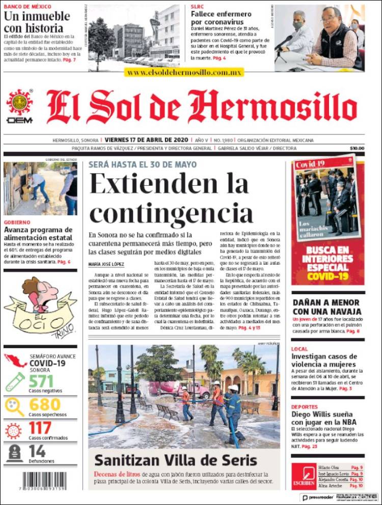 Portada de El Sol de Hermosillo (México)