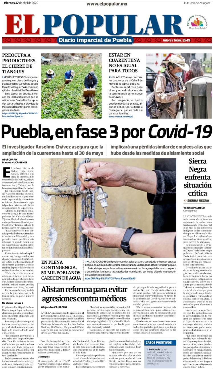 Portada de Periódico El Popular (México)