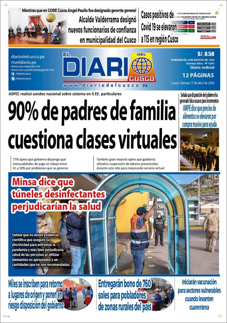 Portada de El Diario del Cusco (Per&uacute;)