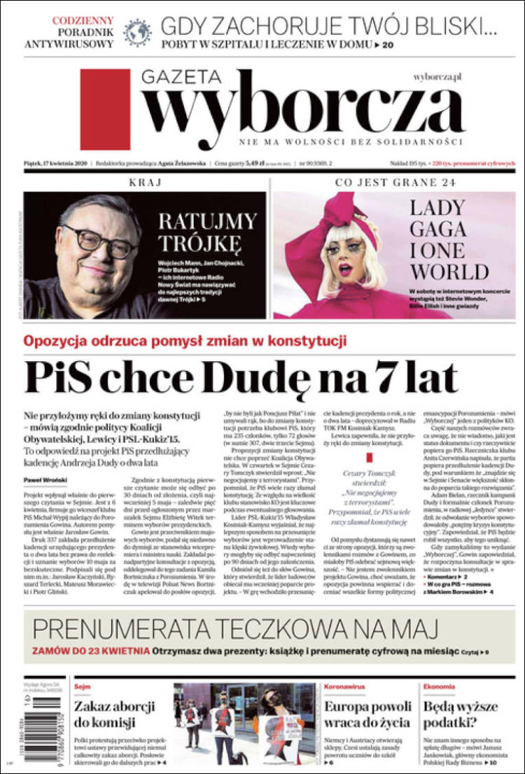 Portada de Gazeta Wyborcza (Polonia)