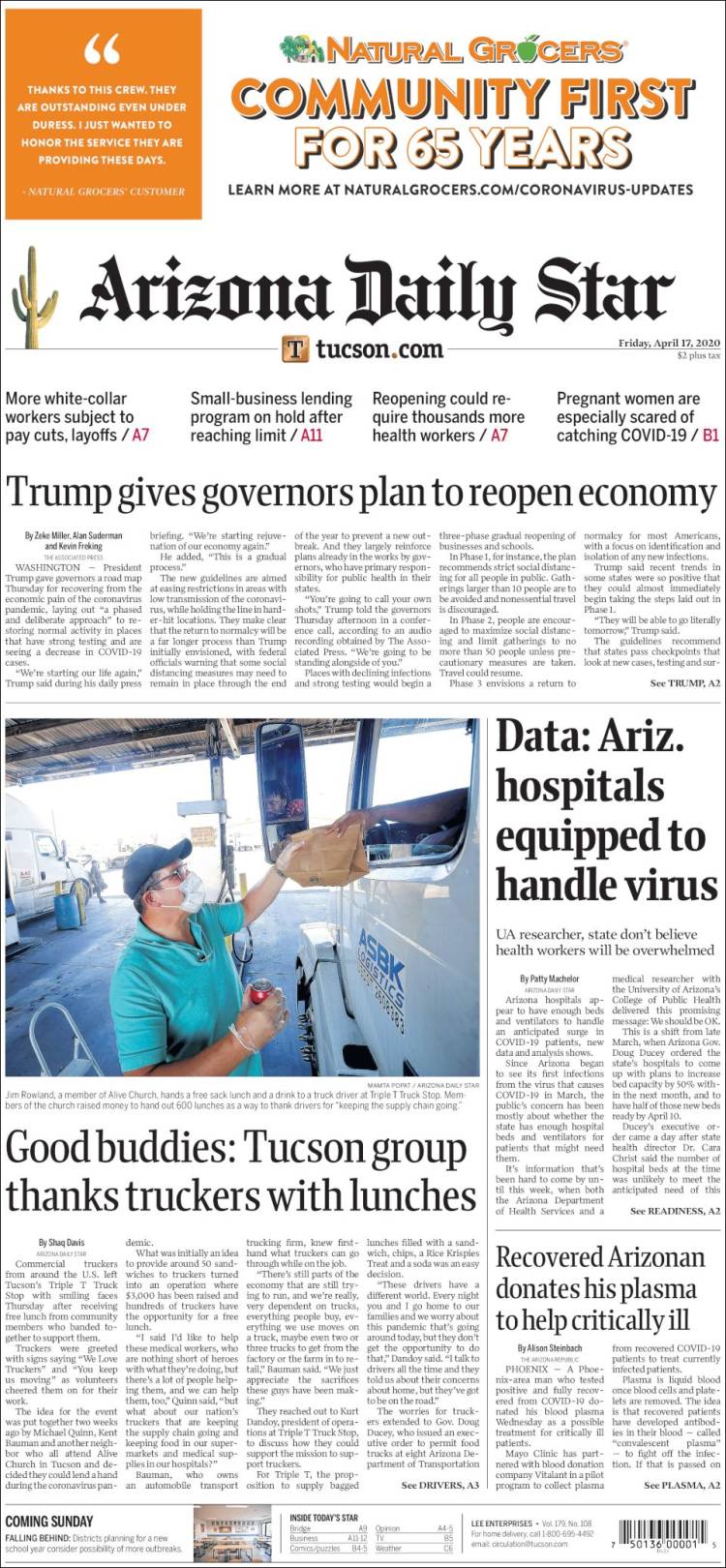 Portada de Arizona Daily Star (USA)