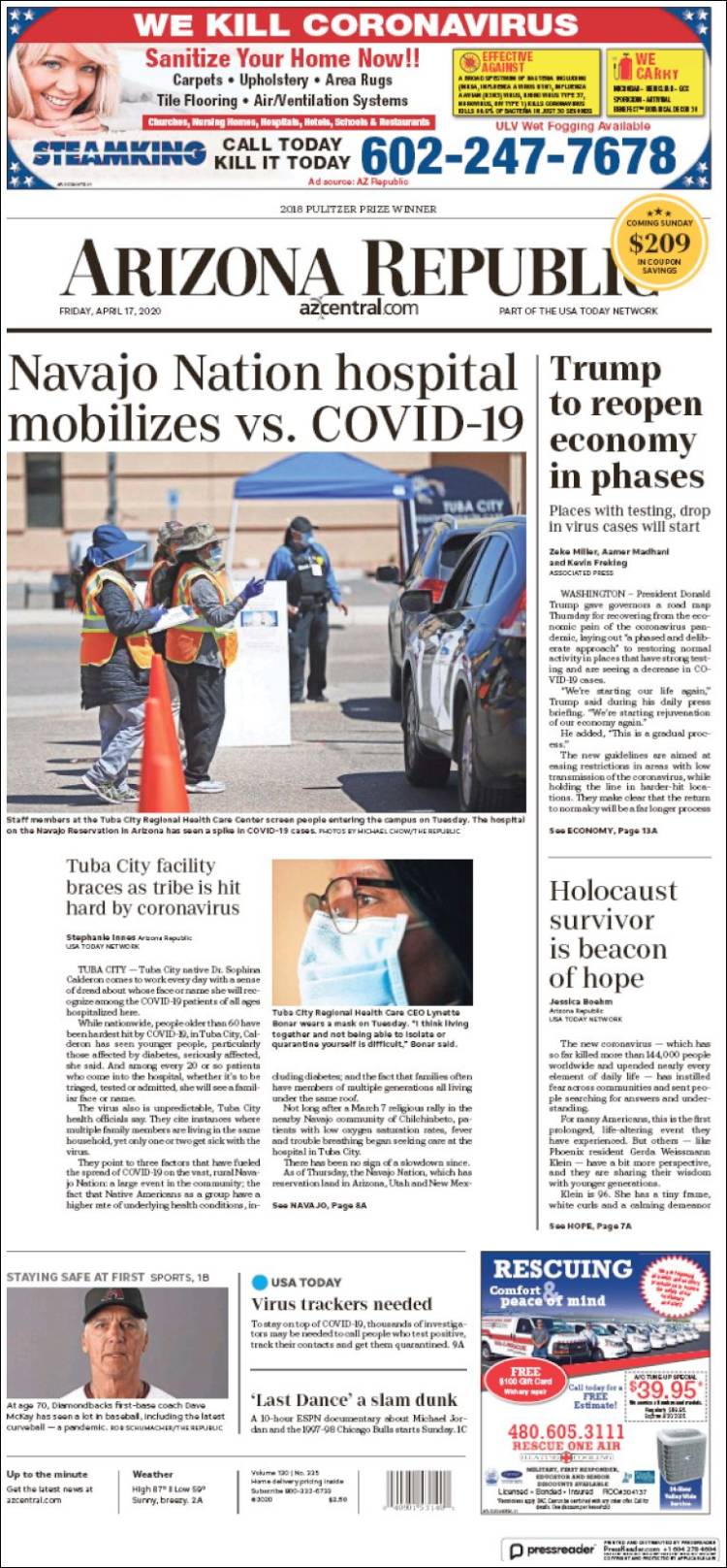 Portada de Arizona Republic News (USA)