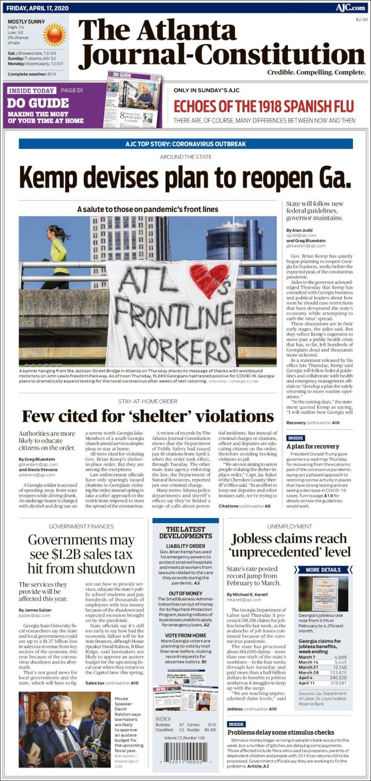 Portada de The Atlanta Journal-Constitution (USA)