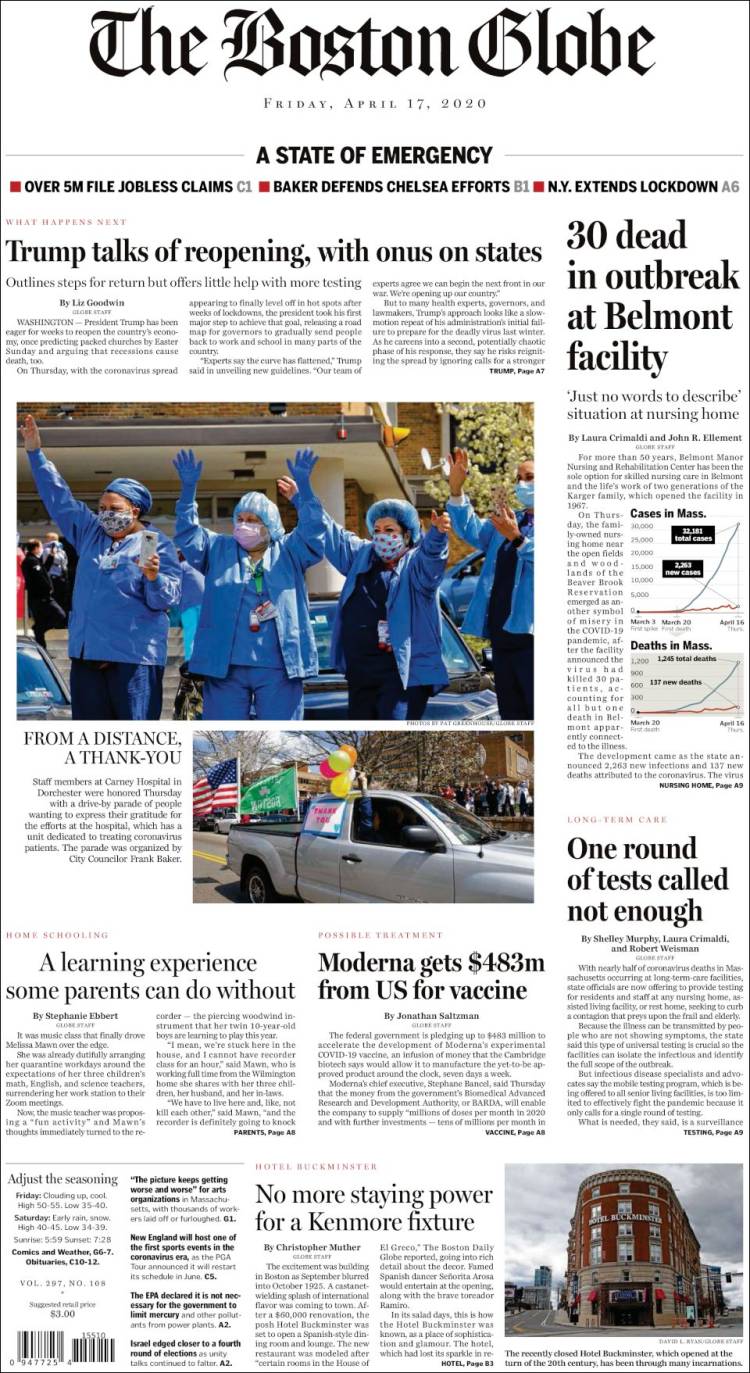 Portada de Boston Globe (USA)