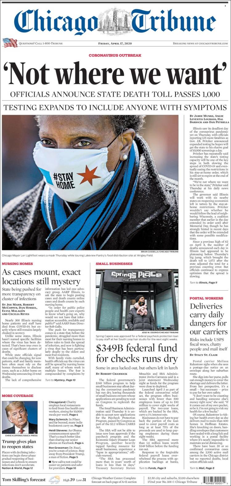 Portada de Chicago Tribune (USA)