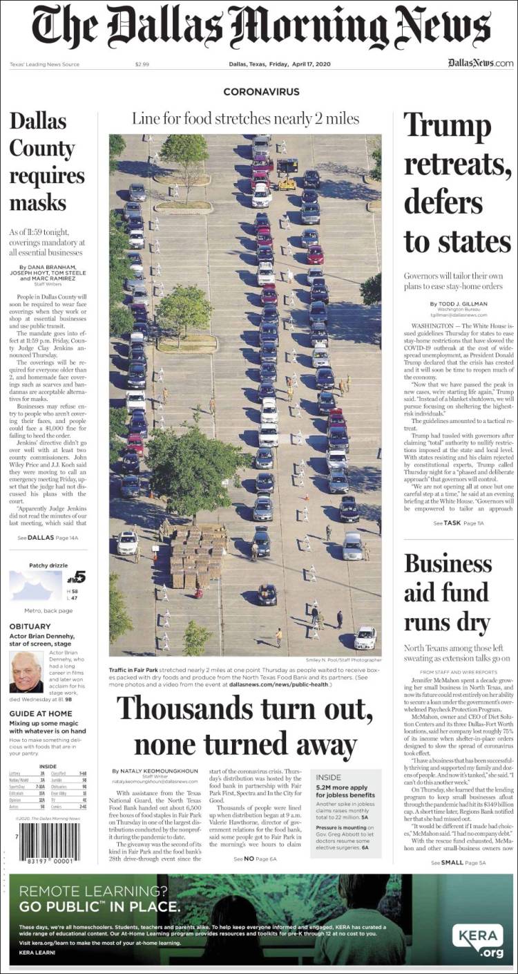 Portada de Dallas Morning News (USA)