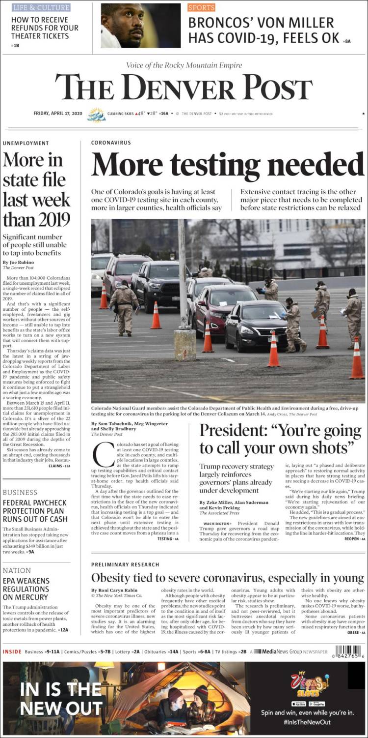 Portada de The Denver Post (USA)