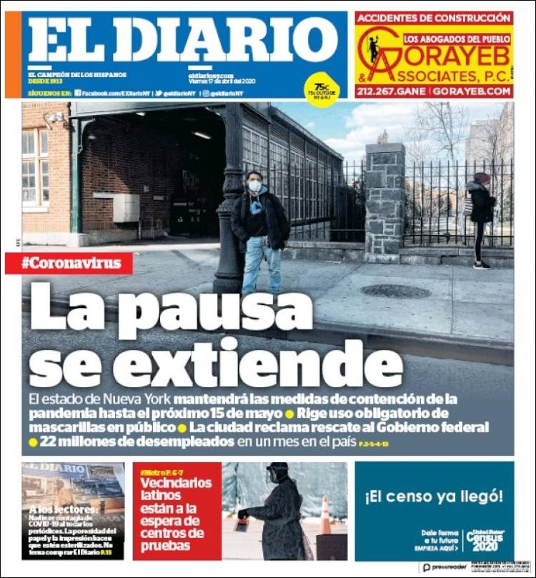 Portada de El Diario NY (USA)