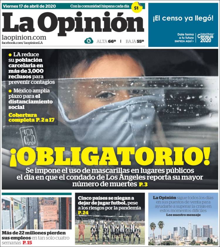 Portada de La Opinión (USA)