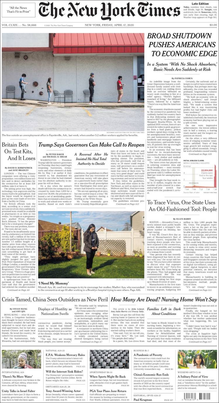 Portada de New York Times (USA)