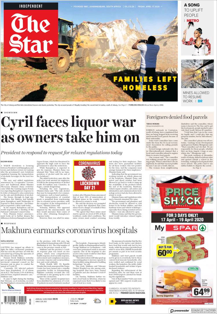 Portada de The Star (Sud&aacute;frica)