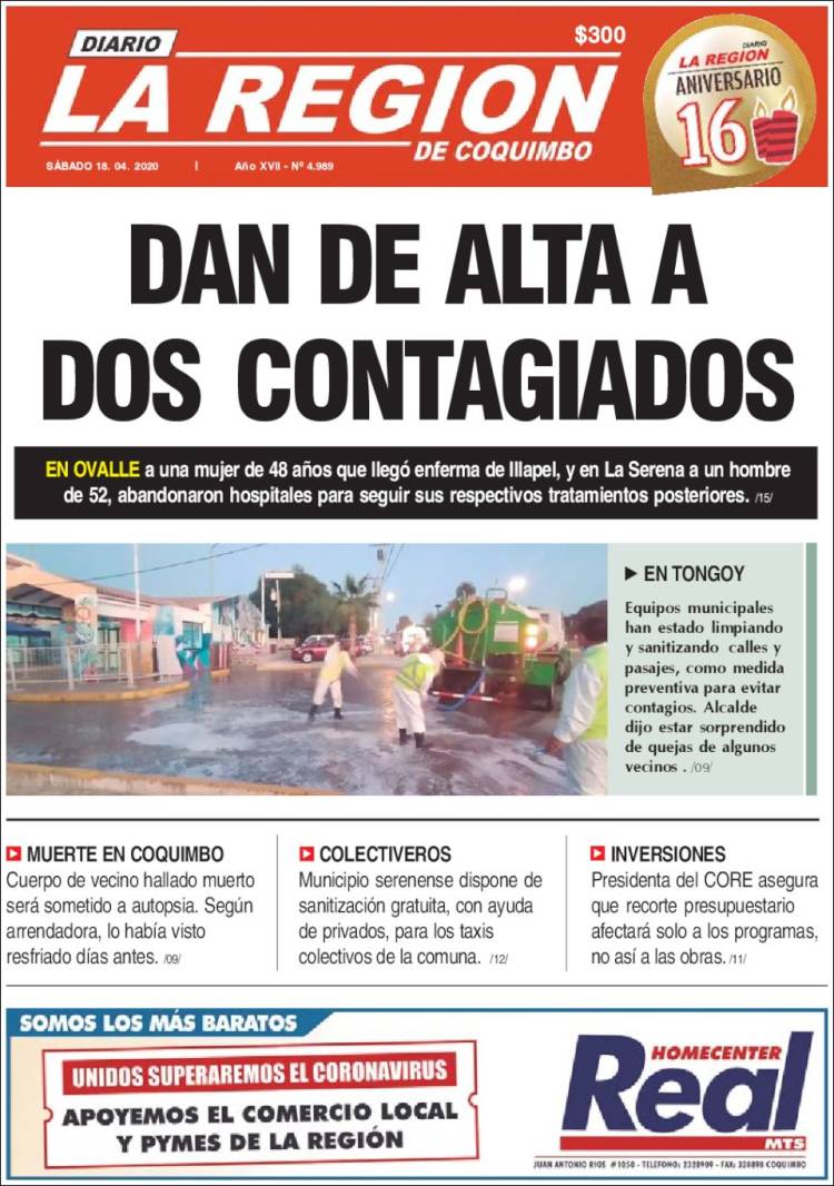 Portada de Diario La Región de Coquimbo (Chile)