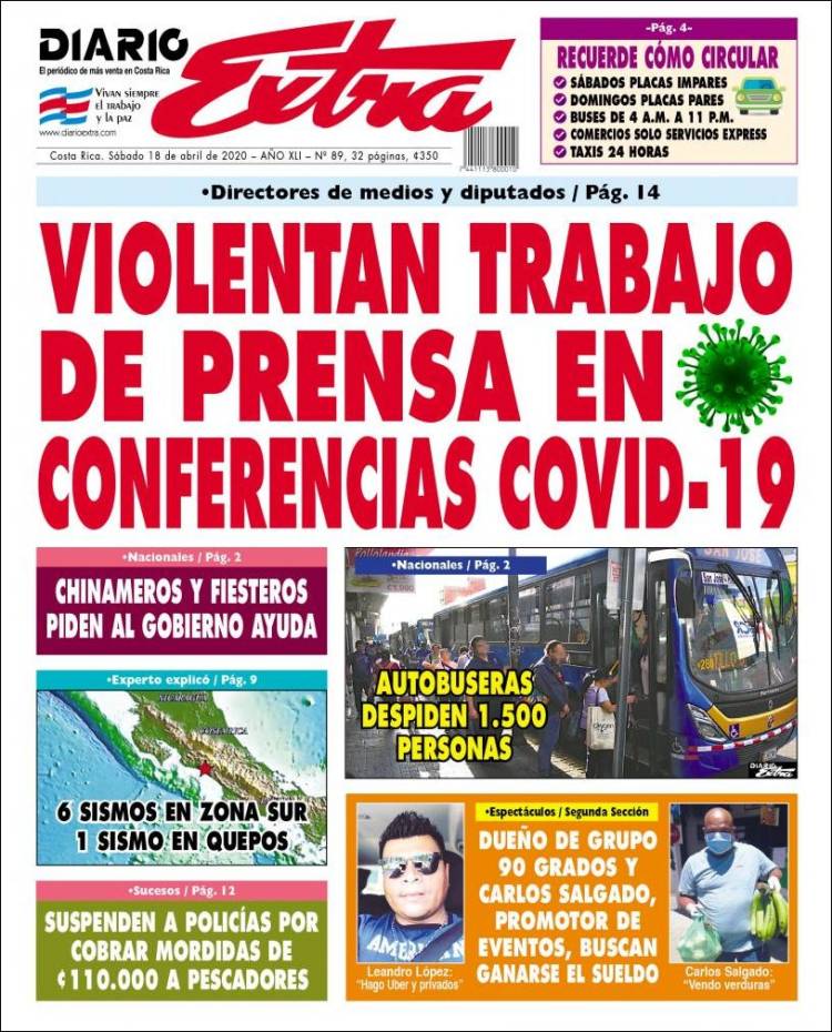 Portada de Diario Extra (Costa Rica)