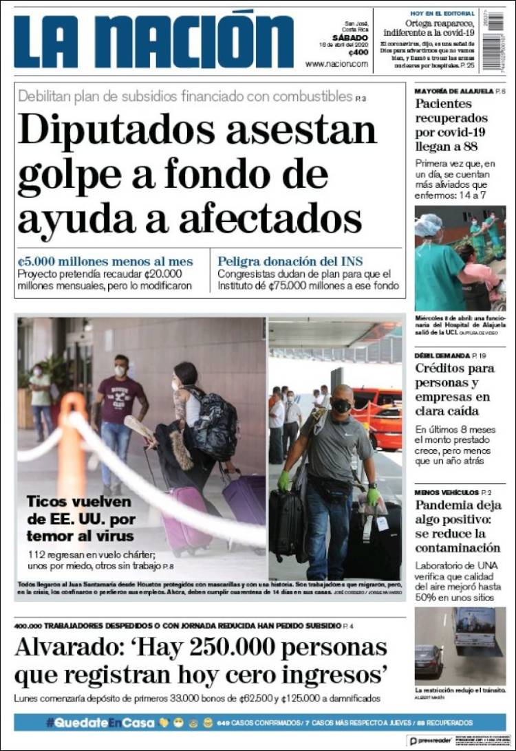Portada de La Nación - Costa Rica (Costa Rica)